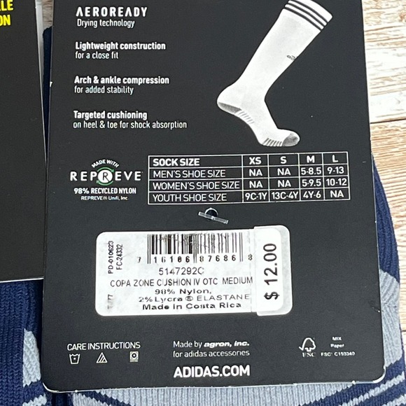 2 Adidas Soccer Copa Zone Cushion IV‎ OTC Soccer Socks Medium Arch Compression - Picture 3 of 3